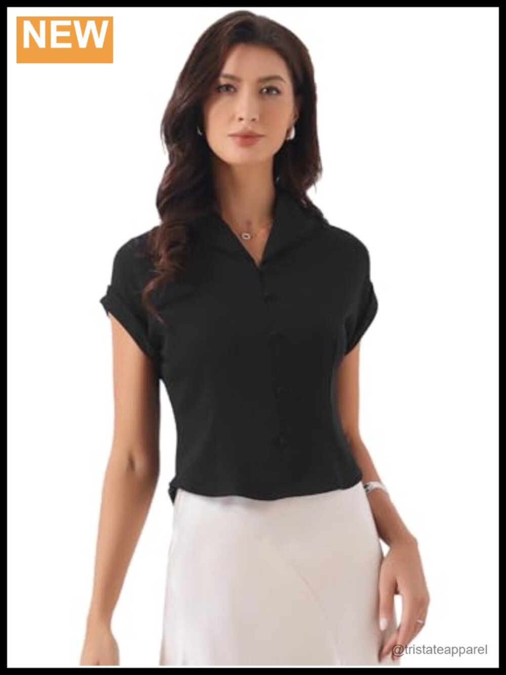 Dressy Lapel Blouse Women Cap Sleeve Button Work Lightweight Office Top
